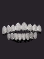 Hip hop silver grillz set with micro-paved cubic zirconia stones and shiny plating - 8-Teeth Full Set (with Molding Bar) / Silver Zirconia