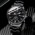 Reloj de cuarzo negro clásico para hombre con correa metálica y esfera de estilo cronógrafo - Reloj con correa de acero
