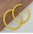 Macro detail of yellow matte acrylic hoop earrings on a dark wood texture background - 16# Silver Earring Post - Yellow - Matte Large Hoop