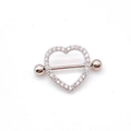 Silver heart-shaped stainless steel nipple ring with clear sparkling cubic zirconia - Steel - Big Heart Zircon Shield