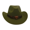 Olive green fedora jazz hat with vintage leopard head buckle and leopard print band - Adult [56-58cm] / Army Green