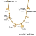Gouden roestvrijstalen ketting met bedeltjes van zirkoon, hart, klaver en vlinder - Gouden DIY Ketting (TXP346)