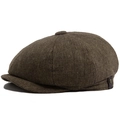Berretto newsboy marrone scuro in tweed con dettaglio fibbia in pelle laterale - Regolabile / Marrone