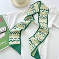 Green twilly silk scarf with geometric pixel print over a classic white shirt - Green Pop Art Style