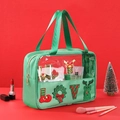 Green chenille Christmas makeup bag with LOVE embroidery and clear PVC detail - Green Handheld LOVE