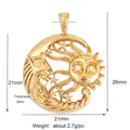 Golden sun and moon star pendant charm with clear zircon eyes and hollow star details - Sun Moon Combined-Gold
