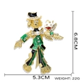 Golden scarecrow brooch with green enamel and clear crystals, size 6.8cm by 5.3cm - Enamel Scarecrow Brooch with White Bird
