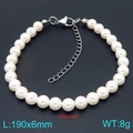 Weißes Perlenarmband aus Glas mit Karabinerverschluss und Verlängerungskette aus Edelstahl - Stahlfarbe 6mm (KB206997-Z)