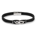 Double-strand black braided bracelet with silver bicycle chain link and magnetic clasp - Black Paracord Square Magnet Buckle