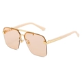 Square semi-rimless sunglasses with orange-pink lenses and cream frames for women - Beige Frame Champagne Lens