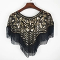 Scialle in tulle nero con ricami di paillettes dorate e lunghe nappe decorative - Oro Nero