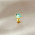 Daisy flower ear stud in gold with sky blue enamel and flat screw back closure - Blue