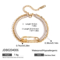 Bracciale a doppio strato in acciaio inossidabile dorato con zirconi e chiusura a spilla - Bracciale in Oro con Fibbia a Spilla da Balia e Zirconi (JDB0204006)