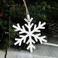 White wooden snowflake Christmas ornament with rustic twine hanger, 7x7cm decoration - Snowflake Style 2