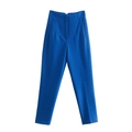 Pantaloni a vita alta blu dal taglio dritto con pieghe frontali e lunghezza alla caviglia - XS / Pantaloni e gonne / blu brillante