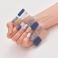 Detail of blue and white nail stickers with gold glitter and shell flakes model DQ3-112 - Blue White Glitter Gold Foil Blue Petal Shell Style (DQ3-112)