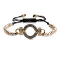 Bracciale nero intrecciato regolabile con zircone blu e perline oro argento e oro rosa - Zircone Nero