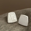 French vintage geometric resin stud earrings with silver edges on soft knit fabric - Silver Edge/White Trapezoid