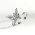 Rotating butterfly anxiety ring in silver finish with sparkling zircon accents - AJ065 Silver Full Diamond Butterfly