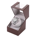 Caricatore per orologi automatico in pelle marrone con finestra e fodera in velluto - 1+0 Texture Liscia (Esterno Caffè Interno Grigio)