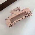 Matte pink hair claw clip with black abstract line art for high ponytail styles - Square Pink
