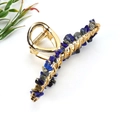 Detail of gold metal hair claw clip with blue and grey natural amethyst crystals stones - Large B Style 11.5cm + Lapis Lazuli