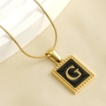 18K gold plated snake chain necklace with black rectangular G initial pendant - Letter G
