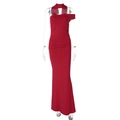 Detail of red floor-length gown featuring a one-shoulder halter neck and slim fit silhouette - S / Red