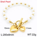 Bracciale con ciondolo a cuore in titanio dorato con perle e chiusura a levetta - Bracciale con ciondolo a cuore dorato (KB186956-Z) / Oro