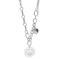 Collier en titane argenté avec pendentif coeur et breloque ronde gravée en argent - Acier titane / Argenté
