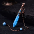 Blue hex crystal pendant with bronze floral filigree and decorative beaded chain - Antique Bronze Blue Turquoise