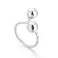 Anello aperto moderno in argento con sfere e design geometrico a forma di S - US 7 / Stile Doppia Sfera Argento Lucido (KR106014-Z)