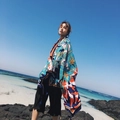 Bohemian tropical leaf print scarf with blue tassels for beach vacation sun protection - Tropical Leaf Style (37127)