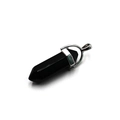 Hexagonal black crystal pendant with silver metal bail for necklaces or keychains - Obsidian