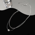 Collar de plata de doble capa con colgante de corazón y cadena de serpiente elegante - Corazón de Plata de Doble Capa