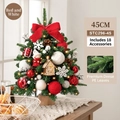 Mini-Weihnachtsbaum 45cm mit rot-weißen Ornamenten auf Holzsockel und warmen Lichtern - 45cm Gemischtes Blatt-Set Rot Weiß