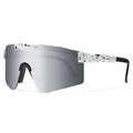 Sport cycling sunglasses with silver mirrored lenses and white splash-patterned frame - White Frame Black Splatter Silver Mirror (C17)