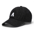 Classic black denim baseball cap featuring a white towel-embroidered letter A on the front - One Size(Adjustable) / Black (B)