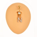 Piercing per ombelico dorato con ciondolo lettera N e pietre in zircone trasparente - Lettera N (Z-257) / Argento