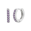 Close-up of S925 silver hoop earrings with channel-set round purple cubic zirconia stones - Silver-Purple Zircon