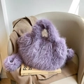 Bolso de mano de piel sintética morada estilo Y2K con diseño redondo y suave - Violeta Claro