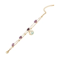 Gold double-layer bracelet featuring purple raw stones, pearls and whale tail charm - 1# Blue Whale Tail