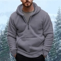Grauer Sherpa-Fleece-Hoodie mit Halbreißverschluss und Kängurutasche im Detail - Grau