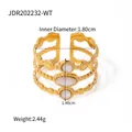 Gold plated stainless steel open ring with white enamel inlay and openwork texture - White Gemstone Style (JDR202232-WT)
