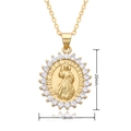 Close-up of 18k gold Jesus of Mercy pendant with white zircons and 20mm height dimensions - Jesus of Mercy Round Style (C148)