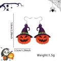 Halloween glitter orange pumpkin earrings with purple wizard hat on white background - Witch Hat Pumpkin
