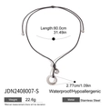 Stainless steel black cord necklace dimensions: 80cm length and 2.77cm pendant size info - Silver Irregular Polygon Pendant (JDN2408007-S)