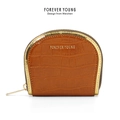 Cartera de cuero PU marrón con relieve de cocodrilo y borde metálico dorado - Marrón