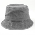Detail of washed dark grey cotton bucket hat with metal eyelets and fine stitching - M (56-58cm) / Gray