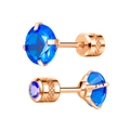 Pendientes de oro rosa con cierre de rosca y circonitas cúbicas redondas azul marino - Oro Rosa Y Azul + Azul [uno] / 3-8mm Set